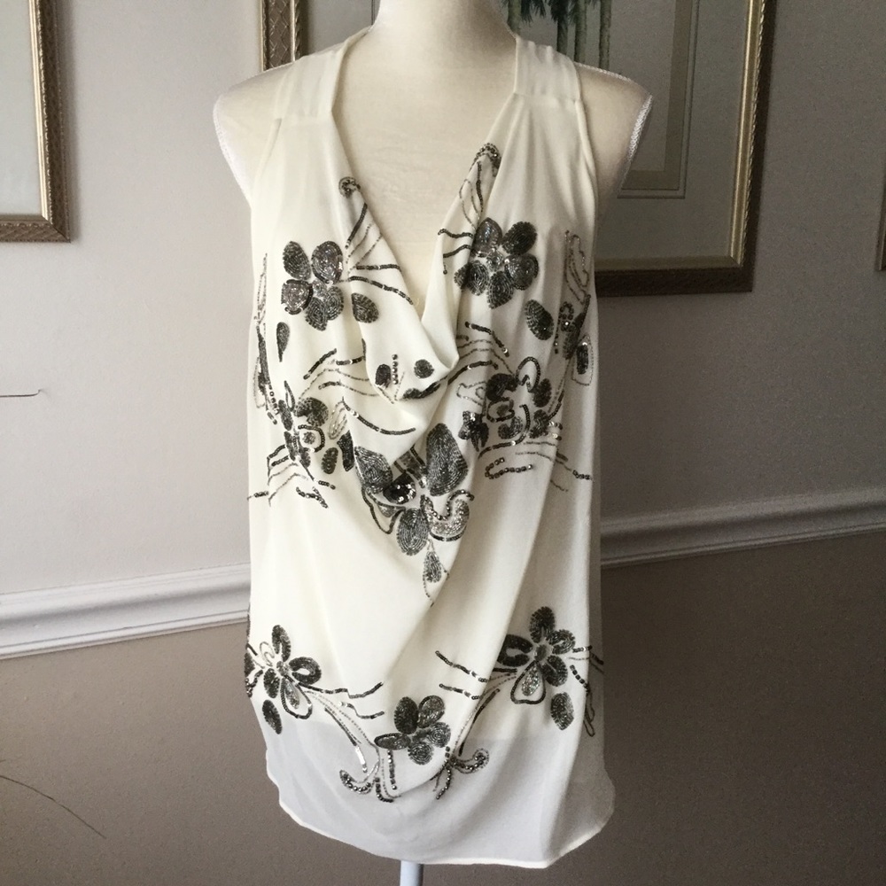 Sheer Sequin Tank W/Split Panel Back - image 1